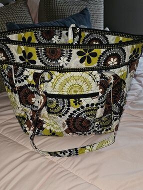 Vera Bradley Quilted Tote in Olive, Brown & Black Floral Medallion